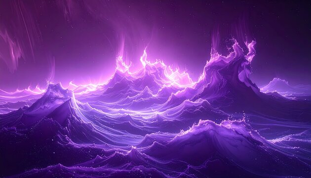 Ethereal, abstract purple waves and sky, evocative of an otherworldly ocean landscape with a magical, dreamlike quality