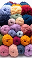 Colorful wool yarn balls stacked high