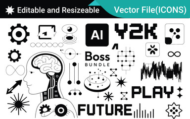 AI and Y2K Inspired Futuristic Tech Icon Collection .
