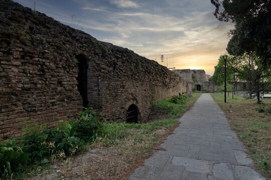 Detail of Brancaleone fortress at sunset. Ravenna, Emilia Romagna, Italy - 06.19.2022