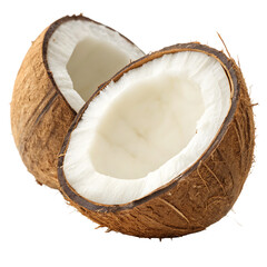 A whole half coconut isolated on a transparent background
