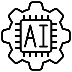 AI Gear Outline Icon Design Vector - Gear combined with an AI chip, representing smart automation, machine learning, and intelligent systems