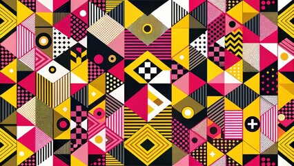 Abstract Geometric Pattern with Vibrant Triangles and Bold Shapes Featuring a Multitude of Textural Elements and Striking Color Combinations