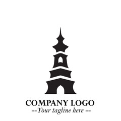 Tower Logo Symbol in Black on the White Background with Simple Modern Architecture Design