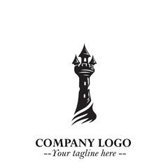 Tower Logo Symbol in Black on the White Background with Simple Modern Architecture Design