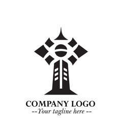 Tower Logo Symbol in Black on the White Background with Simple Modern Architecture Design