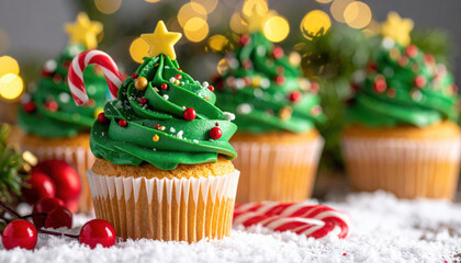 Christmas cupcake green frosting candy cane star topper festive decoration holiday dessert sweet treat winter celebration joyful