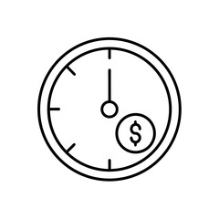 Clock with dollar sign indicating time is money concept on transparent background silhouette