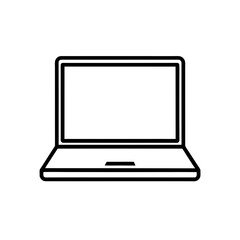 Illustration of a simple black and white laptop pc on transparent background silhouette