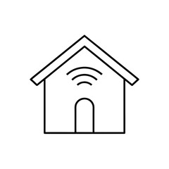 Outline of a smart home with wifi signal above it on transparent background silhouette