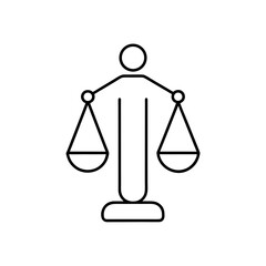 Outline drawing of a balance scale with two pans on transparent background silhouette