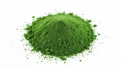 Vibrant green holi powder for festival of colors celebration, festive gulal on white background, traditional spring festivity concept