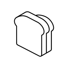 Isometric outline drawing of three slices of bread on transparent background silhouette