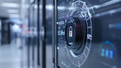 Close-up view of a secure digital server room lock, illustrating data protection and digital security. - Powered by Adobe