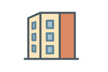 Building icon illustrating real estate concept for property market, urban living, city development, home, apartment, office