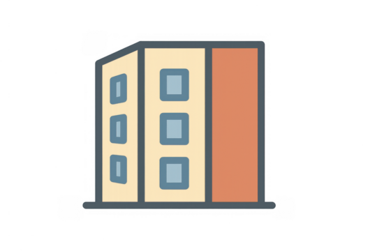 Building icon illustrating real estate concept for property market, urban living, city development, home, apartment, office