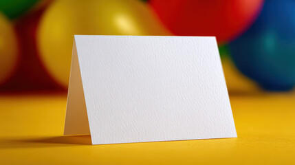 Birthday celebration card mockup with vibrant balloons in the background, showcasing a blank space for personalized messages and festive designs, perfect for party invitations