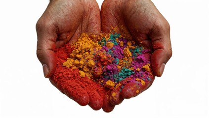 Hands holding vibrant holi powder for festival of colors celebration, indian spring tradition and cultural joy
