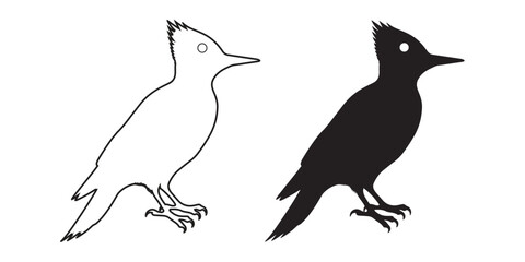Woodpecker Bird Icons. Outline and Solid Silhouette Designs for Nature, Wildlife, and Graphic Art Projects.