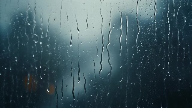 Gotas de lluvia gruesas desliz&aacute;ndose por una ventana. 