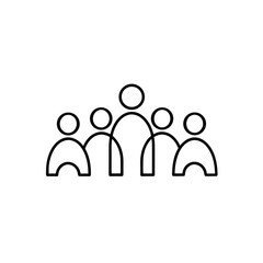 Outline illustration of five people in a group form on transparent background silhouette