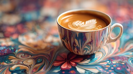 Intricate Coffee Drip Art Blending Abstract Floral Patterns with Vibrant Modern Aesthetics and Dynamic Textures