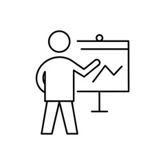 Person presenting data on a chart presentation board on transparent background silhouette