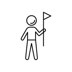 Stick figure holding flag in simple line drawing art on transparent background silhouette