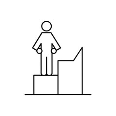 Stick figure standing on a block next to a chair on transparent background silhouette
