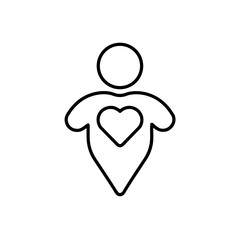 Person with heart inside location pin outline icon on transparent background silhouette