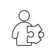 Person holding a puzzle piece in outline illustration on transparent background silhouette