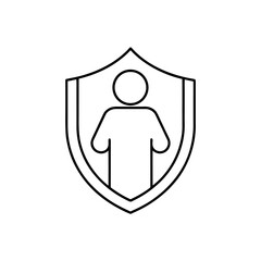 Person inside a shield outline security protection on transparent background silhouette