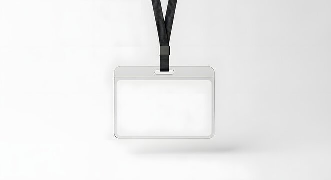 Blank id badge holder with lanyard for office and event access in minimalist design on white background
