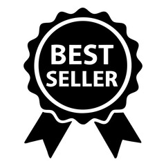 black best seller medal, selling award, prize label, icon, ribbon, isolated white background