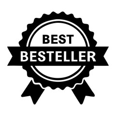 black best seller medal, selling award, prize label, icon, ribbon, isolated white background