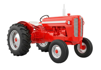 A vintage red tractor with large rear wheels and smaller front wheels