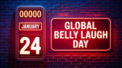 Neon sign for global belly laugh day on january 24th