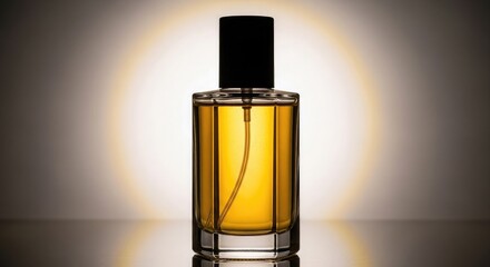 Luxury glass perfume bottle with aroma liquid isolated on black for cosmetic beauty care