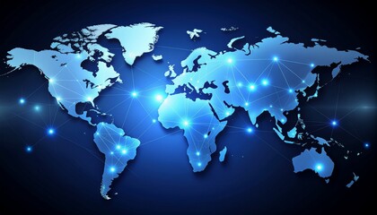 Obraz premium Digital World Map with Glowing Connections Representing Global Network and Communication