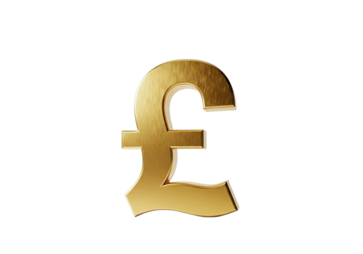 A shiny golden pound sterling symbol, representing currency and finance, isolated on a transparent background - Powered by Adobe