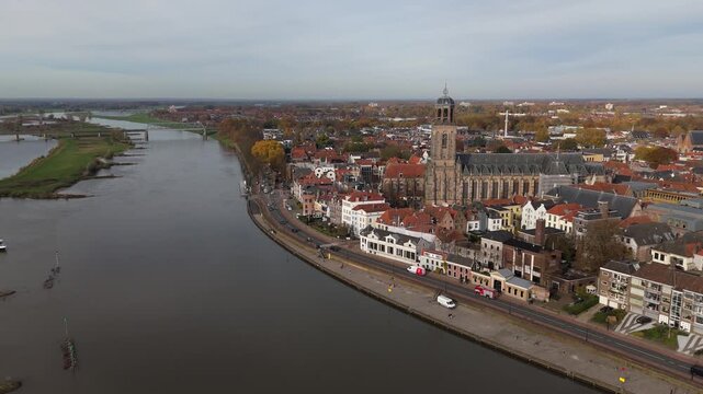 Aerial Footage of Deventer Quays and Buildings