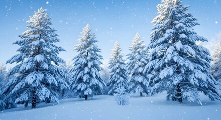 Fototapeta premium Winter wonderland landscape with snow covered evergreen trees in serene forest setting