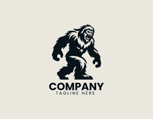 Simple daring angry yeti black vector logo illustration