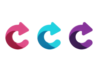 Three curved arrows in pink, blue, and purple