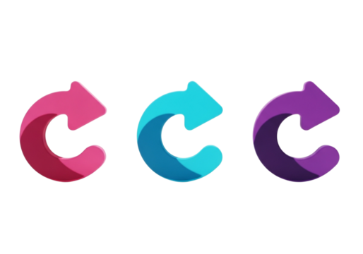 Three curved arrows in pink, blue, and purple