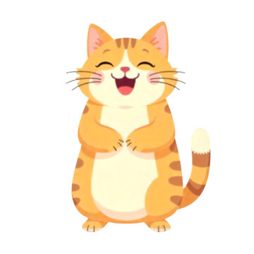 Happy cartoon orange cat with eyes closed laughing