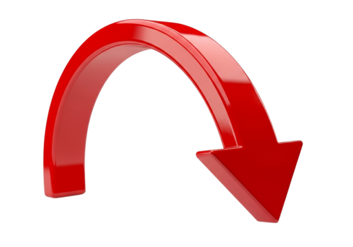 A shiny red arrow curving downwards