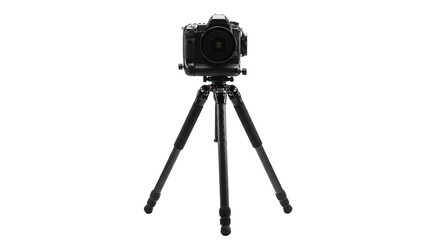 camera on tripod isolated on white background