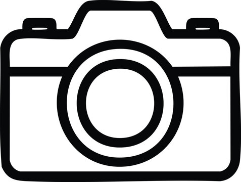 Camera icon represents photography, capturing moments, and visual storytelling in a simple and recognizable form
