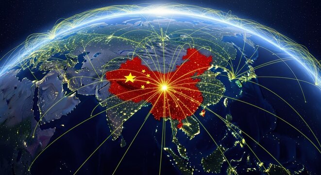 Global network connecting china with the world, digital representation of international relations